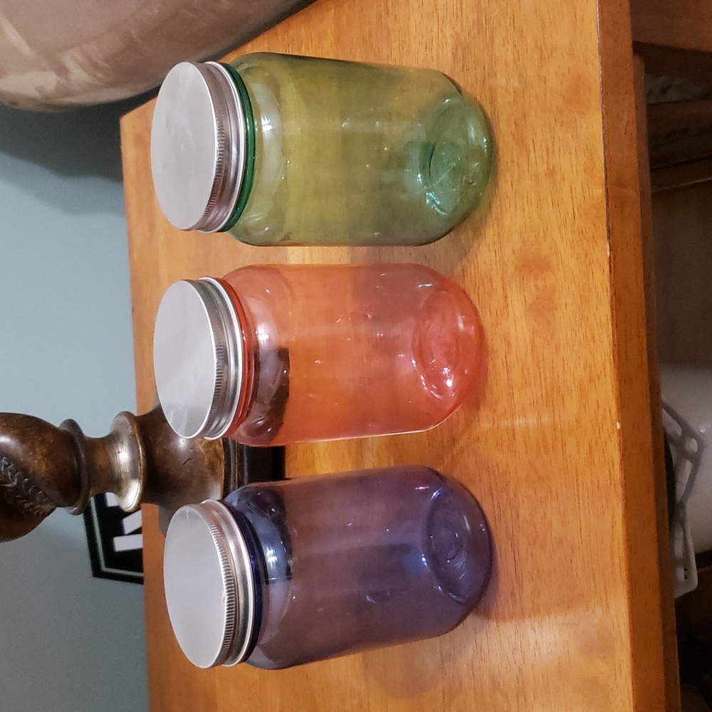 3 Plastic Color transparent jars for storage Great Storage color coded